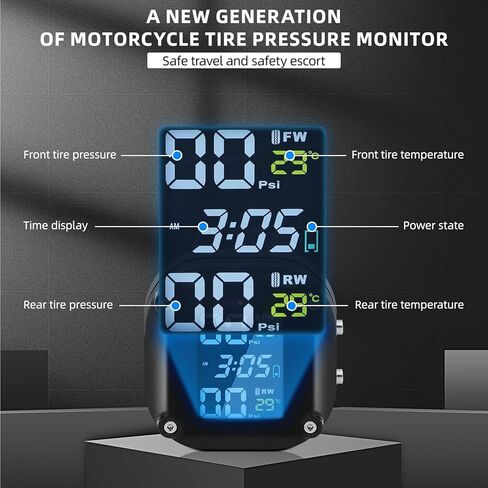 دراجة نارية TPMS، نظام مراقبة ضغط الإطارات مع 2 أجهزة استشعار خارجية دراجة نارية إنذار درجة حرارة الإطارات في الوقت الحقيقي عرض قياس ضغط الإطارات دراجة نارية in Saudi Arabia