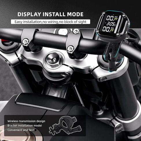 دراجة نارية TPMS، نظام مراقبة ضغط الإطارات مع 2 أجهزة استشعار خارجية دراجة نارية إنذار درجة حرارة الإطارات في الوقت الحقيقي عرض قياس ضغط الإطارات دراجة نارية in Saudi Arabia
