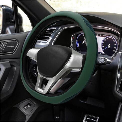 Car Steering Wheel Cover, Leather Breathable Ice Silk Auto Wheel Wrap with Anti-Slip Lining, Scratch-Resistant Elastic Protector Fit for 14.5-15 Inch Steering Wheels (Green) in Saudi Arabia