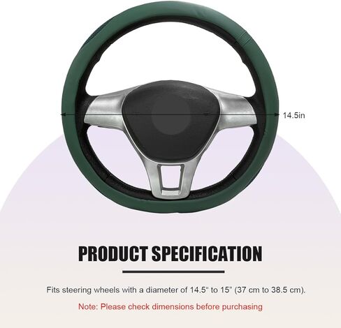 Car Steering Wheel Cover, Leather Breathable Ice Silk Auto Wheel Wrap with Anti-Slip Lining, Scratch-Resistant Elastic Protector Fit for 14.5-15 Inch Steering Wheels (Green) in Saudi Arabia