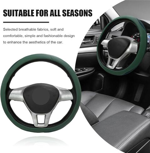 Car Steering Wheel Cover, Leather Breathable Ice Silk Auto Wheel Wrap with Anti-Slip Lining, Scratch-Resistant Elastic Protector Fit for 14.5-15 Inch Steering Wheels (Green) in Saudi Arabia