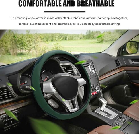 Car Steering Wheel Cover, Leather Breathable Ice Silk Auto Wheel Wrap with Anti-Slip Lining, Scratch-Resistant Elastic Protector Fit for 14.5-15 Inch Steering Wheels (Green) in Saudi Arabia