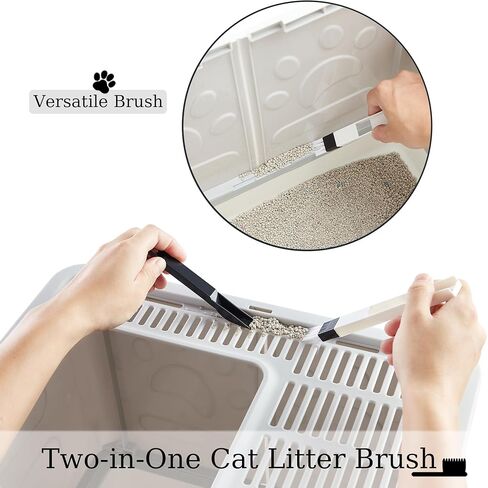 Vealind Covered Cat Litter Box with Sifting Lid, Kitty Litter Box Enclosure, Top Entry Enclosed Litter Box with Litter Scooper and Brush, Black & White Easy Clean Hooded Travel Litter Box for Cats in Kuwait