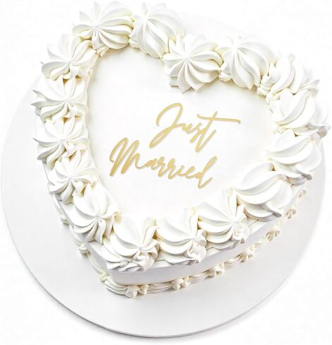 طبقة علوية للكيك من Just Married، أغطية كعكة الزفاف، أغطية كعك مشغولة لحفلات الزفاف، ديكورات كعك متزوجة للتو، ديكورات حفلات العزوبية، كب كيك ذهبي أسود DIY (ذهبي) in Kuwait