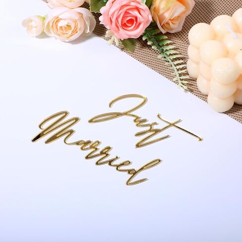 طبقة علوية للكيك من Just Married، أغطية كعكة الزفاف، أغطية كعك مشغولة لحفلات الزفاف، ديكورات كعك متزوجة للتو، ديكورات حفلات العزوبية، كب كيك ذهبي أسود DIY (ذهبي) in Kuwait