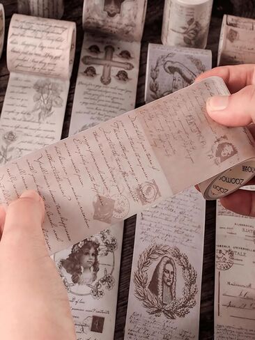 1pc Vintage Stamp Poetry Collection Washi Tape Stickers for Creative DIY Scrapbooking, Envelope & Bag Sealing Decoration Scrapbook Supplies Scrap Book Supplies Classroom Back to School in Saudi Arabia