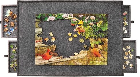Bits and Pieces Lightweight Jigsaw Puzzle Board with Drawers, 36" x 27" - 5.5 Pounds Low Weight Felt Portable Puzzle Board - 4 Piece Sorting Trays - Jumbo 1500 Piece Size in Saudi Arabia