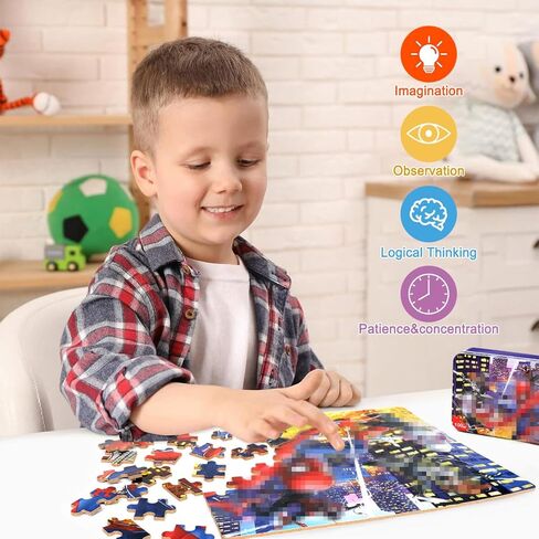 Puzzles for Kids Ages 4-8,Kids Puzzle in a Metal Box,Cute Kid Small Toys Puzzles,Children Boys Girls Learning Educational Toy,100 Pieces in Saudi Arabia