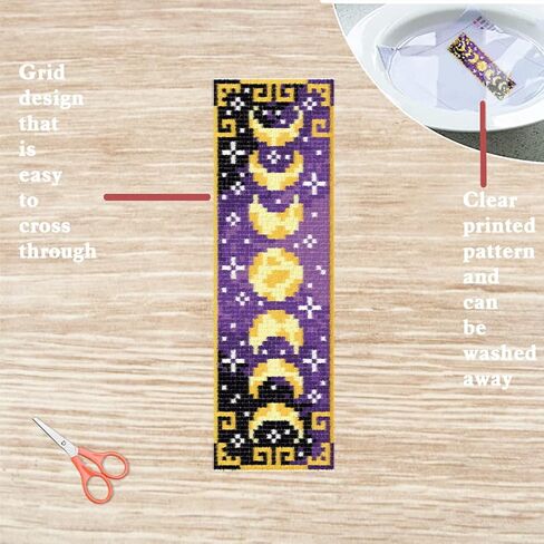 FREEBLOSS 6 Set Cross Stitch Bookmark Kits for Beginner Butterfly Moon Phases Stamped Cross Stitch Kit DIY Embroidery Bookmark Kit with Instructions 8" x 2.4" in Saudi Arabia