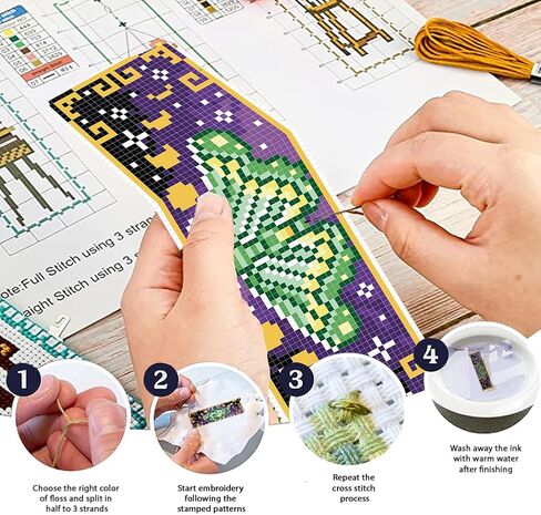 FREEBLOSS 6 Set Cross Stitch Bookmark Kits for Beginner Butterfly Moon Phases Stamped Cross Stitch Kit DIY Embroidery Bookmark Kit with Instructions 8" x 2.4" in Saudi Arabia