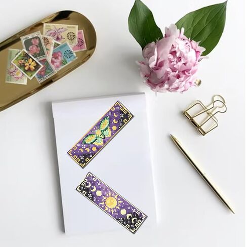 FREEBLOSS 6 Set Cross Stitch Bookmark Kits for Beginner Butterfly Moon Phases Stamped Cross Stitch Kit DIY Embroidery Bookmark Kit with Instructions 8" x 2.4" in Saudi Arabia