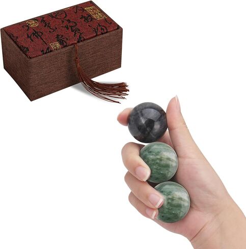 Set of 3 Baoding Balls for Women,1.38Inch Chinese Stress Health Exercise Balls for Hand Therapy with Box(2 Black&1 Green) in Saudi Arabia