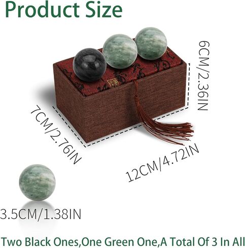Set of 3 Baoding Balls for Women,1.38Inch Chinese Stress Health Exercise Balls for Hand Therapy with Box(2 Black&1 Green) in Saudi Arabia
