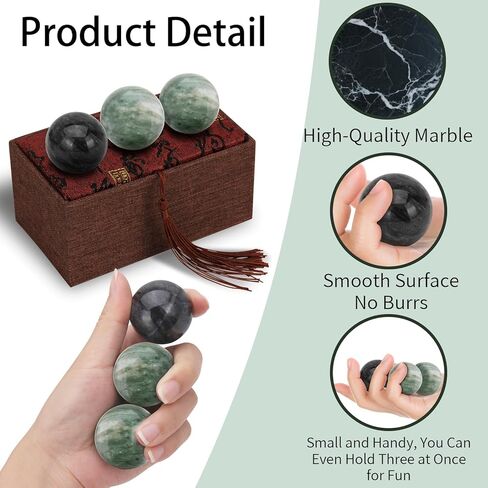 Set of 3 Baoding Balls for Women,1.38Inch Chinese Stress Health Exercise Balls for Hand Therapy with Box(2 Black&1 Green) in Saudi Arabia