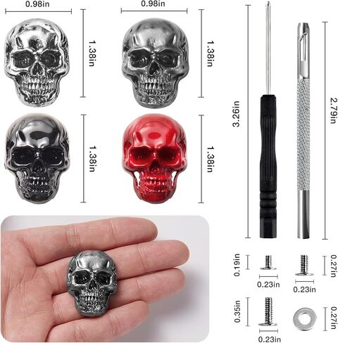 12Pcs Skull Metal Goth Studs for Leather Craft & Clothing, Gothic Conchos Rivets Spikes for DIY Leathercraft Decoration Punk Rock Style Clothing Accessories（Black+Dark ） in Saudi Arabia