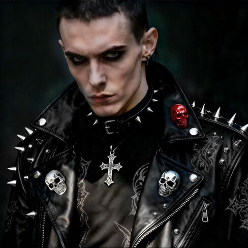 12Pcs Skull Metal Goth Studs for Leather Craft & Clothing, Gothic Conchos Rivets Spikes for DIY Leathercraft Decoration Punk Rock Style Clothing Accessories（Black+Dark ） in Saudi Arabia