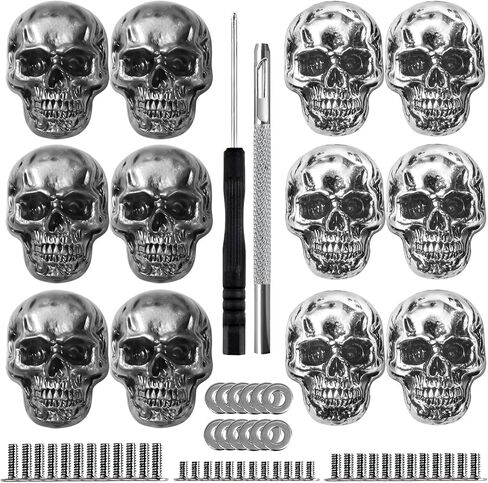 12Pcs Skull Metal Goth Studs for Leather Craft & Clothing, Gothic Conchos Rivets Spikes for DIY Leathercraft Decoration Punk Rock Style Clothing Accessories（Black+Dark ） in Saudi Arabia