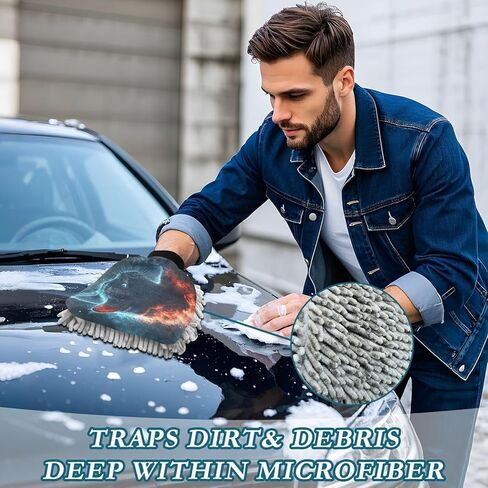 AIXIWAWA Car Wash Mitt Washing Glove Space and Cat Print Scratch Free Water Absorbent 2 Pack Medium in Kuwait
