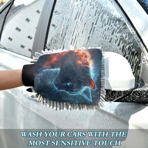 AIXIWAWA Car Wash Mitt Washing Glove Space and Cat Print Scratch Free Water Absorbent 2 Pack Medium in Kuwait