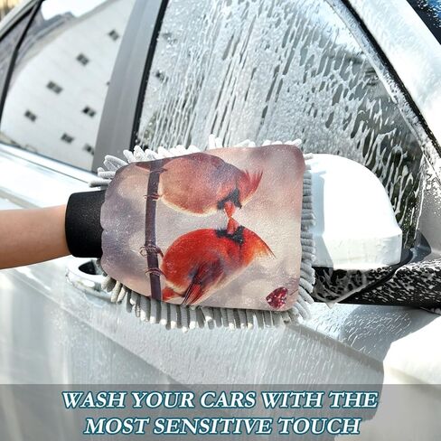 AIXIWAWA Valentine Birds Print Car Wash Mitt Washing Glove Scratch Free Water Absorbent 2 Pack Medium in Kuwait