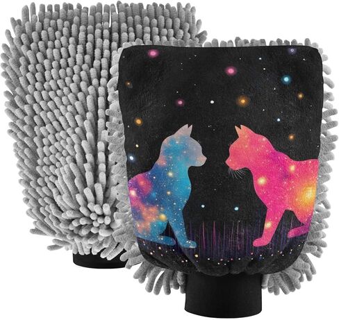 AIXIWAWA Universe Cats Print Car Wash Mitt Washing Glove Scratch Free Water Absorbent 2 Pack Large in Saudi Arabia