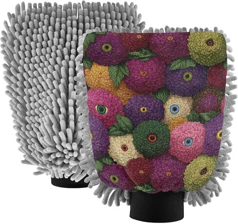 AIXIWAWA Eyes Flower Print Car Wash Mitt Washing Glove Scratch Free Water Absorbent 2 Pack Medium in Saudi Arabia