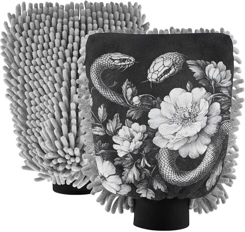 AIXIWAWA Car Wash Mitt Washing Glove Floral and Snake Print Scratch Free Water Absorbent 2 Pack Medium in Saudi Arabia