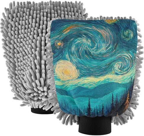 AIXIWAWA Landscape Painting Print Car Wash Mitt Washing Glove Scratch Free Water Absorbent 2 Pack Medium in Saudi Arabia