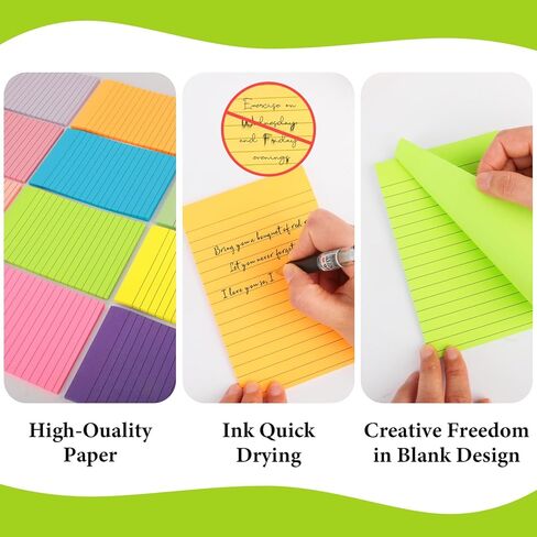 NESCCI 12 Pads Lined Sticky Notes 4x6 Sticky Notes with Lines Self-Stick Note Pads 12 Bright Multi Colors Big Rectangular Sticky Note for Office,Home,School, Meeting, 33 Sheet/Pad in Saudi Arabia