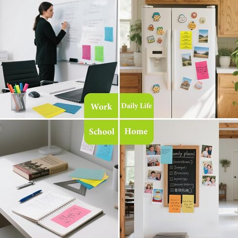 NESCCI 12 Pads Lined Sticky Notes 4x6 Sticky Notes with Lines Self-Stick Note Pads 12 Bright Multi Colors Big Rectangular Sticky Note for Office,Home,School, Meeting, 33 Sheet/Pad in Saudi Arabia