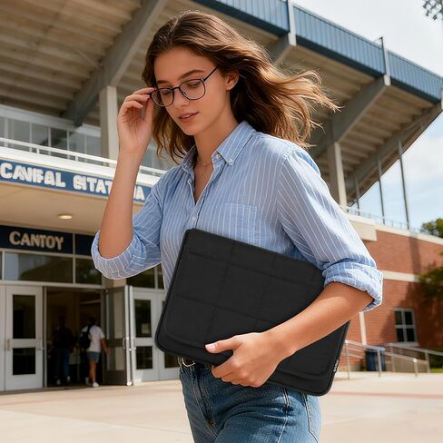 MOSISO 13-14 inch Laptop Case, 13.3 inch Laptop Sleeve Compatible with MacBook Air 13 13.6 M4 M3 M2 M1/Pro 13/Pro 14, HP Dell ASUS Lenovo, Twelve Grid Quilted Flap Computer Bag with Pockets&Belt,Black in Saudi Arabia