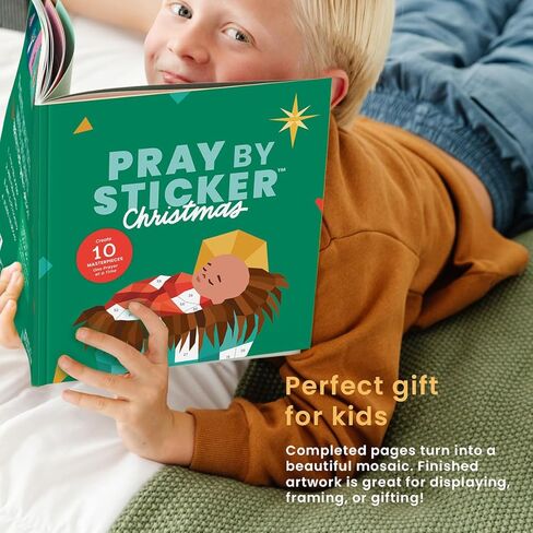 كتاب الكريسماس PRAY BY STICKER - 10 صفحات تنشئ عملاً فنيًا باستخدام الطلاء حسب الرقم - كتاب الأنشطة المسيحية مقاس 9 × 9 بوصة - هدية مثالية لجميع الأعمار in Saudi Arabia
