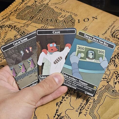 Magic The Gathering [Futurama Token Set] Tricky Dick Fun Bill Treasure Token | Slurm Food Token | Boot Print Clue 3-Pack in Saudi Arabia