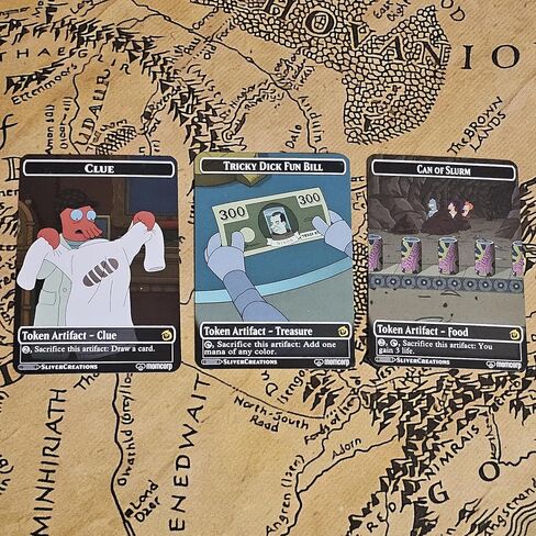 Magic The Gathering [Futurama Token Set] Tricky Dick Fun Bill Treasure Token | Slurm Food Token | Boot Print Clue 3-Pack in Saudi Arabia