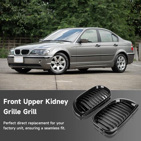 2PCS Front Kidney Grille Grill for BMW E46 2002-2004 for BMW 320i / 330i / 330xi 2001-2004 | 4 Door Sedan | Gloss Black in Saudi Arabia