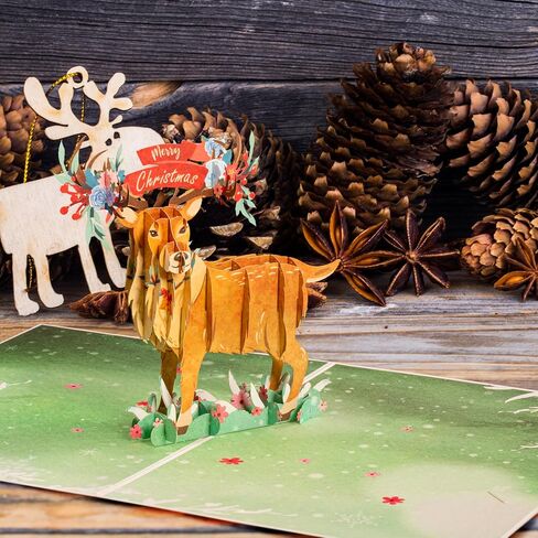 بطاقة Frndly by Paper Love Christmas Tree Pop Up، بطاقة تهنئة منبثقة ثلاثية الأبعاد مصنوعة يدويًا لعيد الميلاد والعطلات، معاد تدويرها بنسبة 100% وصديقة للبيئة، غطاء مقاس 8 × 6 بوصة - مع علامة ملاحظة قابلة للإزالة in Saudi Arabia