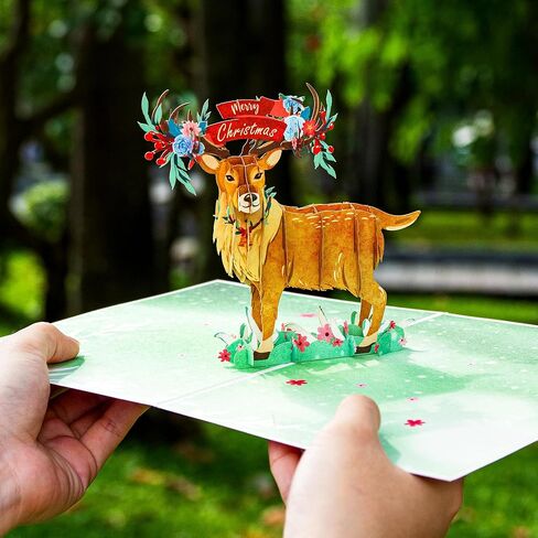 بطاقة Frndly by Paper Love Christmas Tree Pop Up، بطاقة تهنئة منبثقة ثلاثية الأبعاد مصنوعة يدويًا لعيد الميلاد والعطلات، معاد تدويرها بنسبة 100% وصديقة للبيئة، غطاء مقاس 8 × 6 بوصة - مع علامة ملاحظة قابلة للإزالة in Saudi Arabia