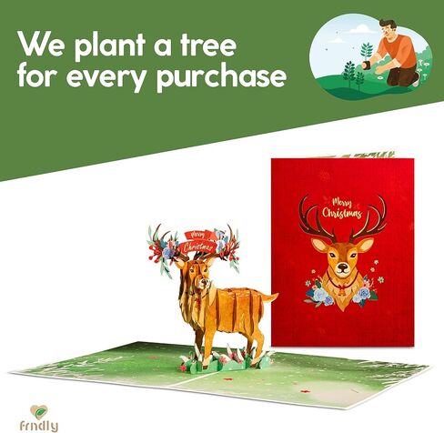 بطاقة Frndly by Paper Love Christmas Tree Pop Up، بطاقة تهنئة منبثقة ثلاثية الأبعاد مصنوعة يدويًا لعيد الميلاد والعطلات، معاد تدويرها بنسبة 100% وصديقة للبيئة، غطاء مقاس 8 × 6 بوصة - مع علامة ملاحظة قابلة للإزالة in Saudi Arabia