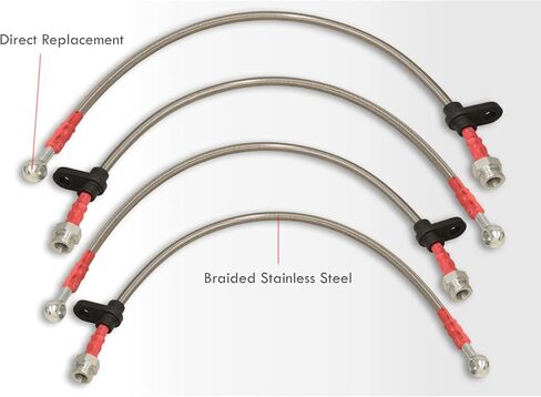 AJP Distributors Silver Stainless Steel Braided Oil Disc Brake Lines Hoses Cables Kit 4PC Front & Rear Set Compatible/Replacement For Accord CF8 CG 2.3L 3.0L V6 1998 1999 2000 2001 2002 98 99 00 01 02 in Saudi Arabia