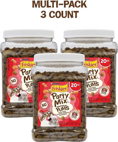 Purina Friskies Natural Cat Treats, Party Mix Natural Yums With Real Salmon and Vitamins, Minerals & Nutrients - (10) 2.1 oz. Pouches in Saudi Arabia