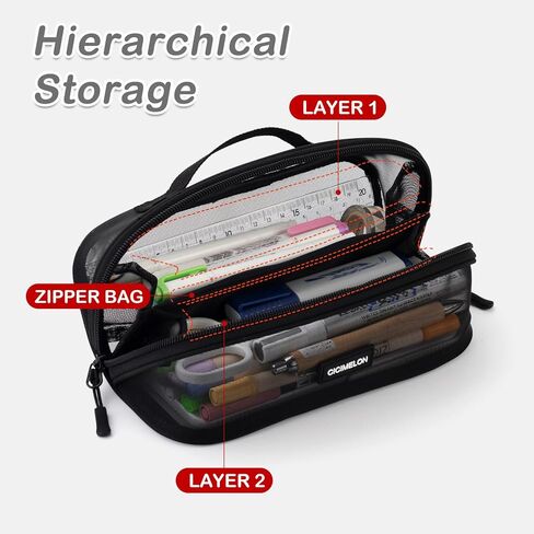 CICIMELON Transparent Mesh Pencil Pouch with Handle Big Case Clear Pen Bag College Essentials School Supplies, Light Blue in Saudi Arabia