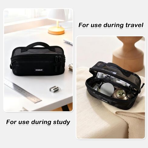 CICIMELON Transparent Mesh Pencil Pouch with Handle Big Case Clear Pen Bag College Essentials School Supplies, Light Blue in Saudi Arabia