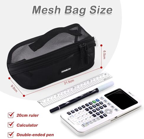CICIMELON Transparent Mesh Pencil Pouch with Handle Big Case Clear Pen Bag College Essentials School Supplies, Light Blue in Saudi Arabia