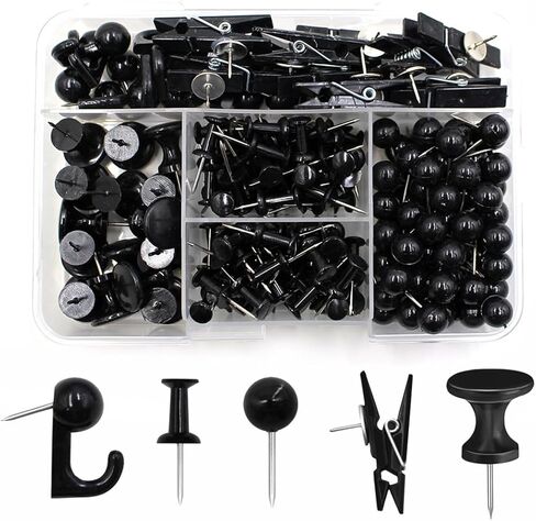 200 Pieces Push Pins Thumb Tacks Black Push Pins for Cork Board 5 Style for Bulletin Boards Wall Maps Pictures Office Home Supplies in Saudi Arabia