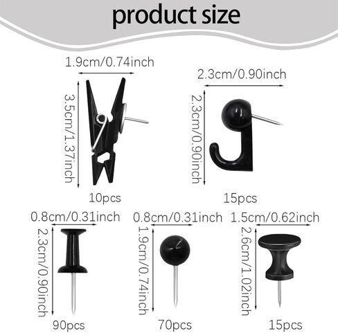 200 Pieces Push Pins Thumb Tacks Black Push Pins for Cork Board 5 Style for Bulletin Boards Wall Maps Pictures Office Home Supplies in Saudi Arabia