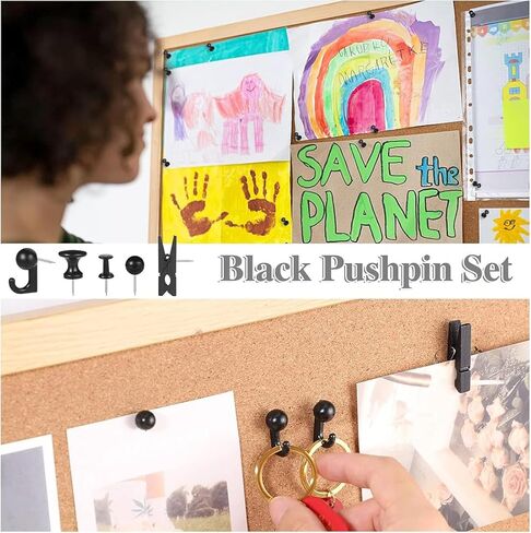200 Pieces Push Pins Thumb Tacks Black Push Pins for Cork Board 5 Style for Bulletin Boards Wall Maps Pictures Office Home Supplies in Saudi Arabia