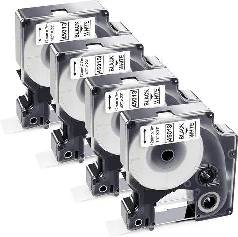 متوافق مع شريط الملصقات Dymo 45013 مقاس 12 مم، استبدل عبوات صانع الملصقات Dymo D1 a45013، لطابعة LabelManager 160 210D 220P 280 420P PnP 450 360D، 1/2 بوصة × 23 بوصة، أسود على أبيض، 4 عبوات in Kuwait
