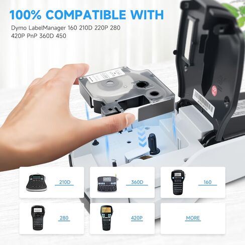 متوافق مع شريط الملصقات Dymo 45013 مقاس 12 مم، استبدل عبوات صانع الملصقات Dymo D1 a45013، لطابعة LabelManager 160 210D 220P 280 420P PnP 450 360D، 1/2 بوصة × 23 بوصة، أسود على أبيض، 4 عبوات in Kuwait