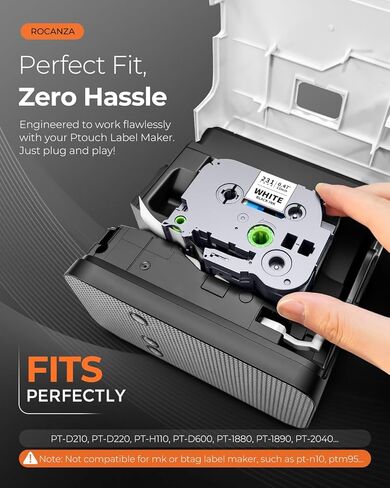 TZe-231 TZe231 متوافق مع شريط صانع الملصقات Brother P Touch 12 مم 0.47 شريط Tz أبيض مصفح يعمل مع PT-D220 D210 D202 H110 D200 D400 1280 D610BT 1880 1830 عبوات إعادة التعبئة، Ptouch TZe 1/2 بوصة، 6 عبوات in Saudi Arabia