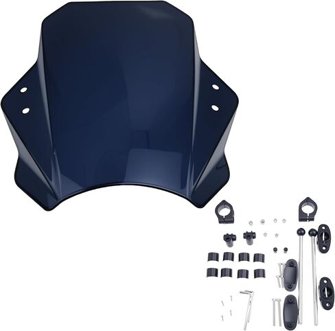 Adjustable Universal Motorcycle Transparent colourless/black Windshield Windscreen Fits 22MM 25MM 28MM Handlebars, ABS Wind Deflector, for Yamaha MT-07 FZ6R (Transparent black) in Saudi Arabia